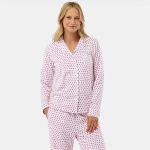 Roller Rabbit Pink Hearts Long Sleeve Polo Cotton Pajama Set XS